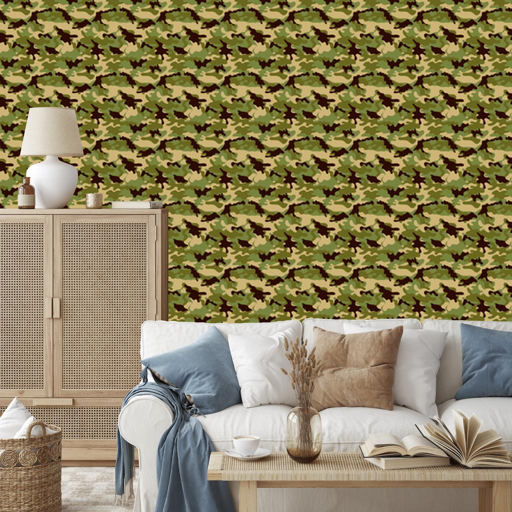 Military Camouflage Wallpaper Yellow and Ochre for Living Room and Bedroom 50x1000