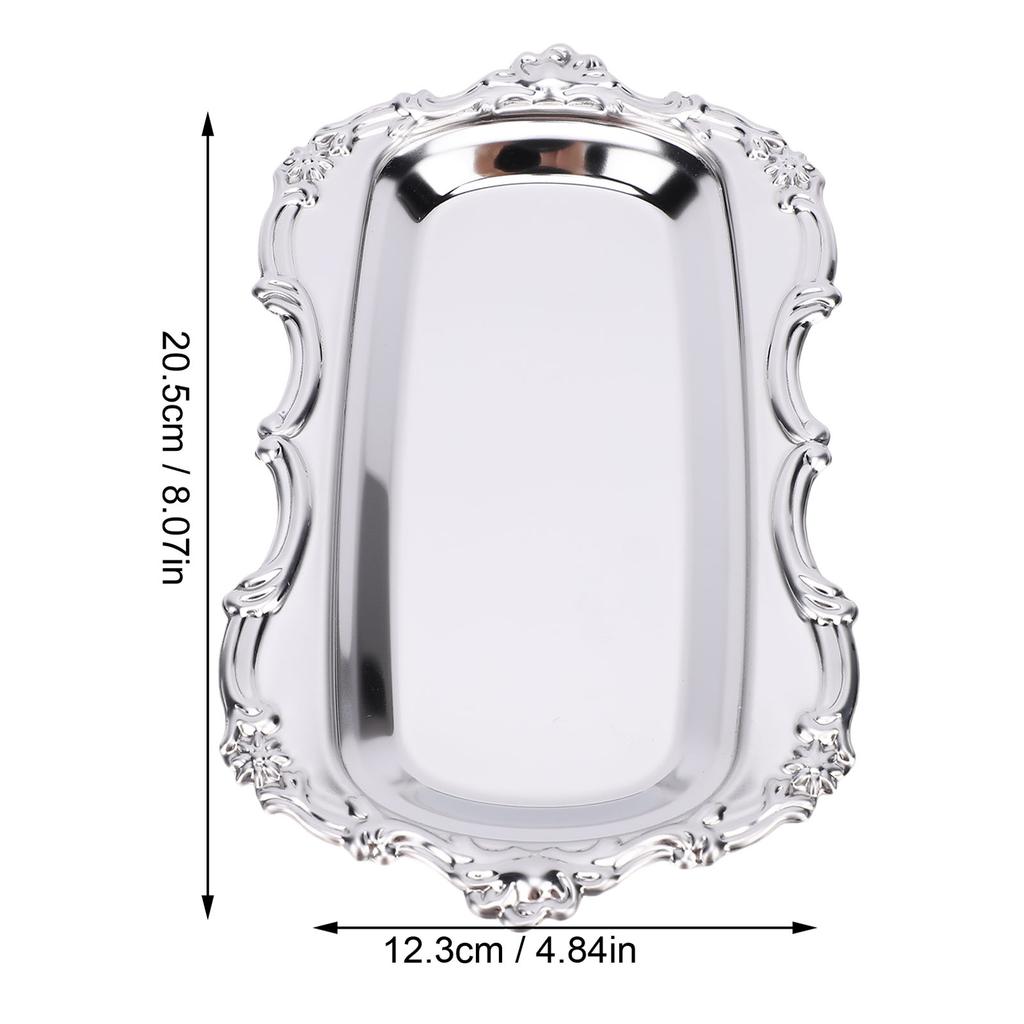 Vintage Trinket Dish Jewelry Tray Stainless Steel Small Serving Tray Decorative Platter for Desserts Fruit Perfume Wedding