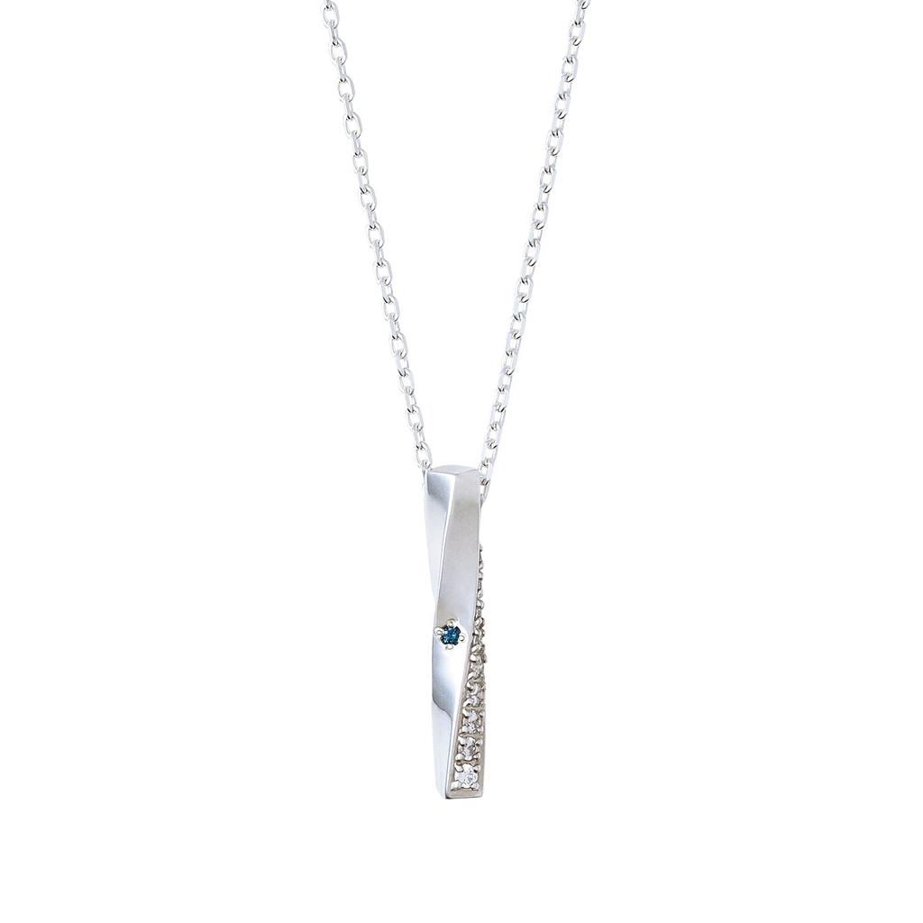 THE KISS Blue Diamond Silver Pair Necklace SPD1532BDM-1533BDM - Twisted Top Matching Set for Couples with Gift Box & Wrapping
