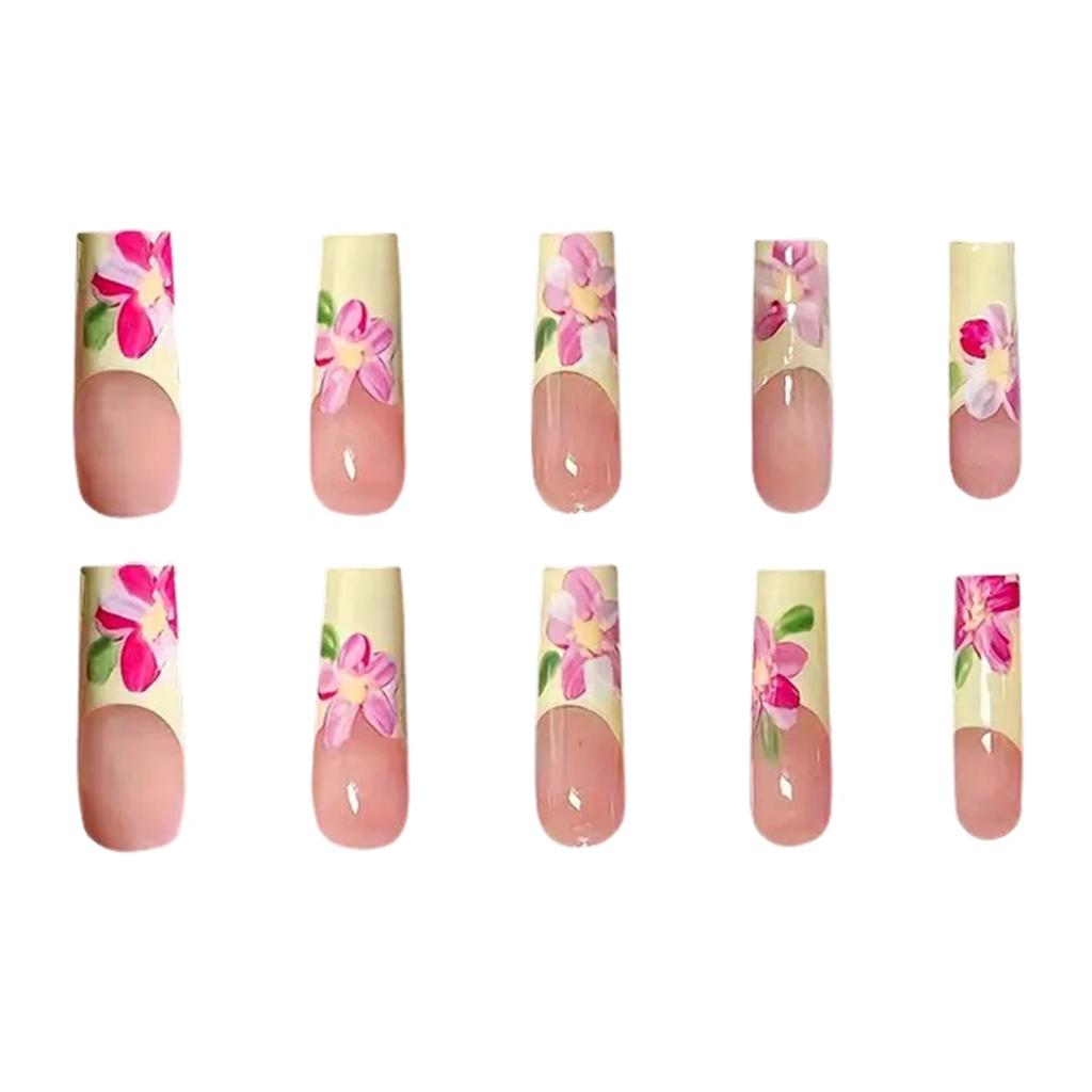 24Pcs Flower Design Fake Nails Resin Charming Reusable False Nails for Party and Daily Use
