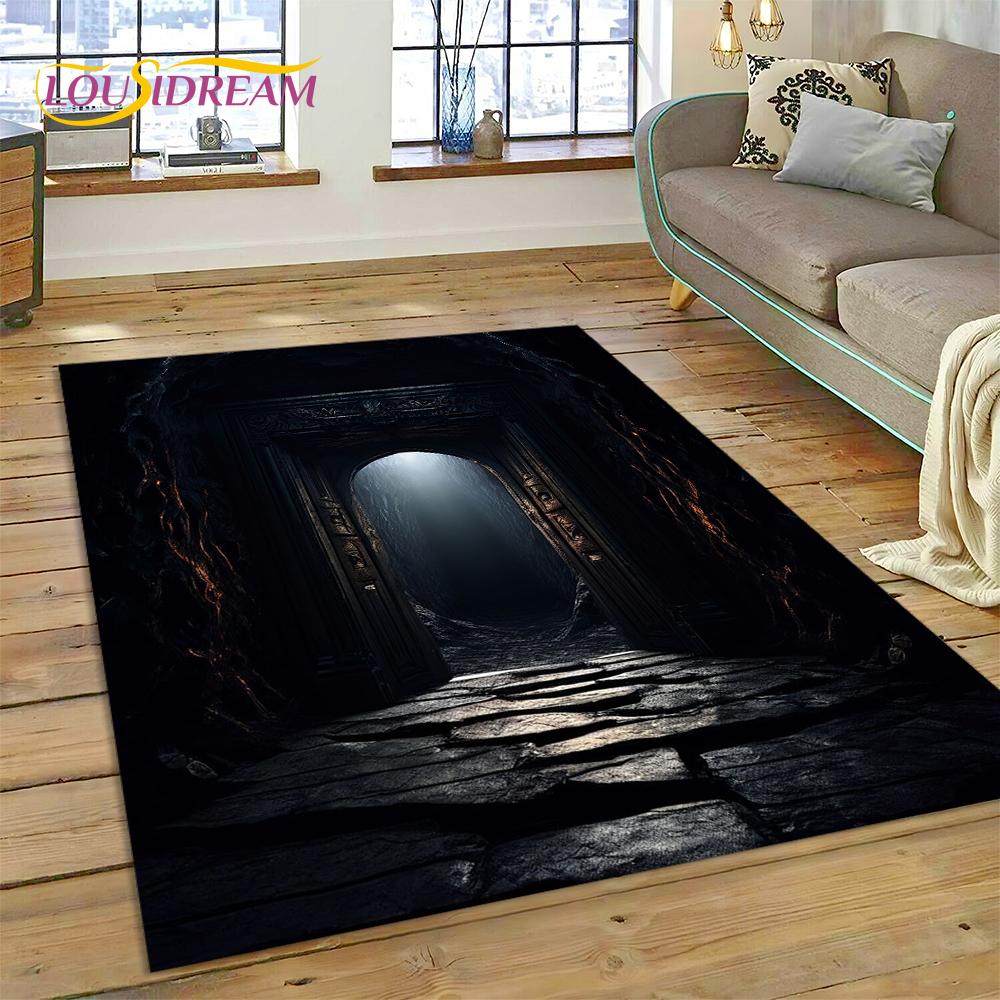 3D Illusion God's Temple Door Gate Carpet Rug for Living Room Bedroom Home Sofa Decoration,Kids Play Area Rug Non-slip Floor Mat