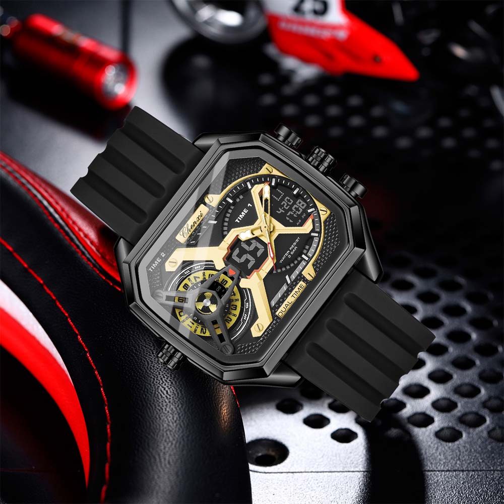 CHENXI Men's Watch New Large Dial Digital Watch Dual Display Fashionable Multifunctional Sports Watch Waterproof Male Watch