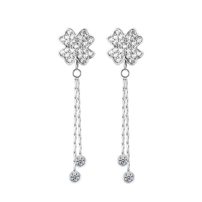 

Серьги-кисточки с четырьмя листочками клевера, полностью бриллиантовые, длинные, для женщин, легкие, роскошные, нежные серьги в стиле