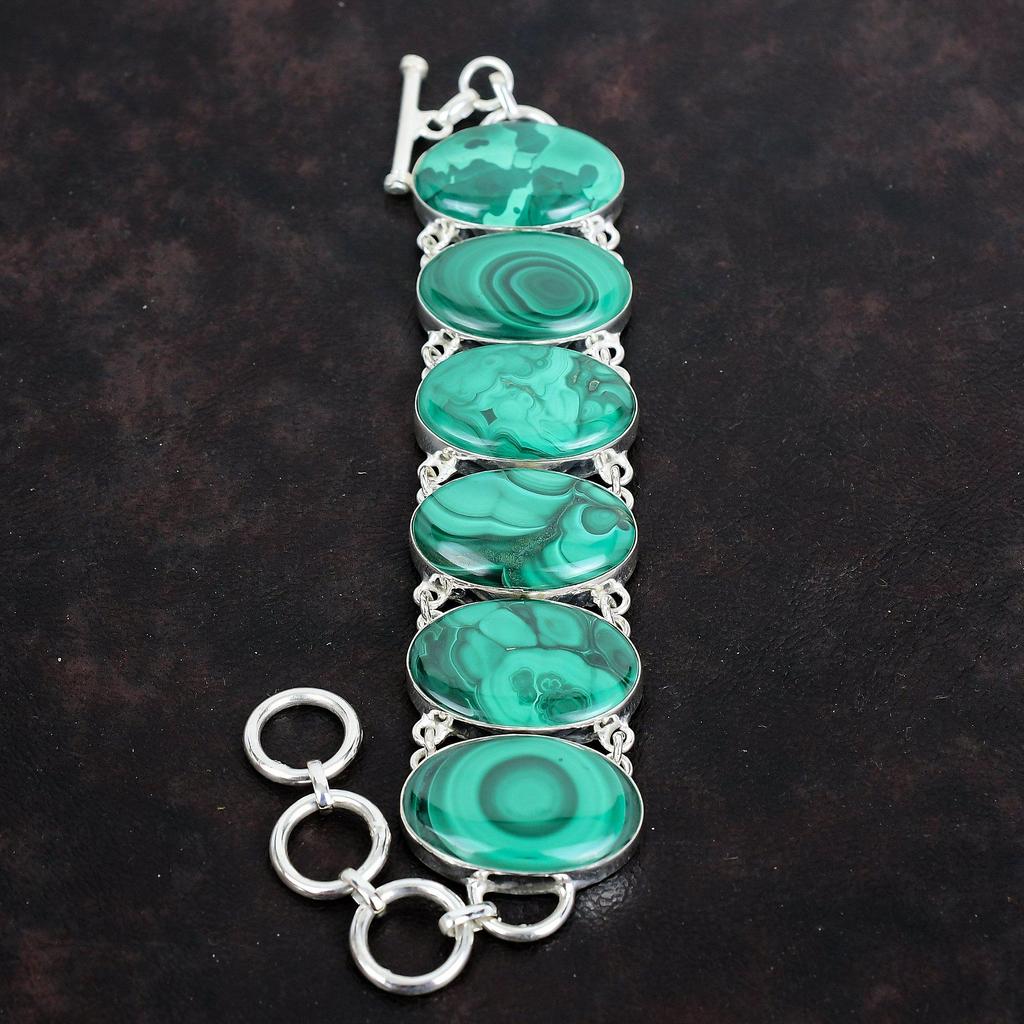 Malachite bracelet natural gemstone bracelet 925 sterling silver adjustable chain bracelet malachite jewelry handmade bracelet gifts for mom