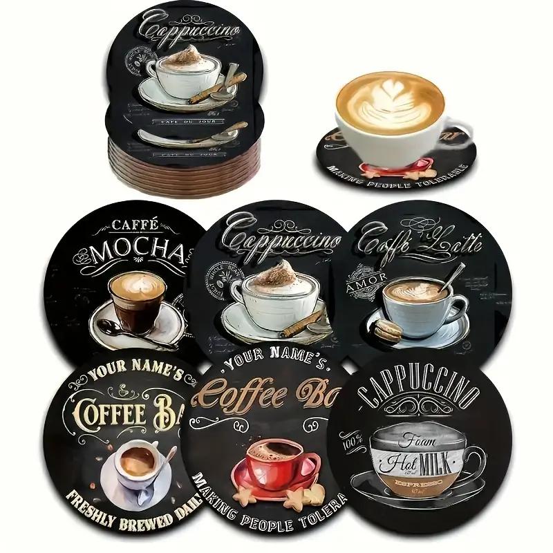 6pc coffee themed wooden coaster without coaster box suitable for home decoration, coffee shop and party decoration