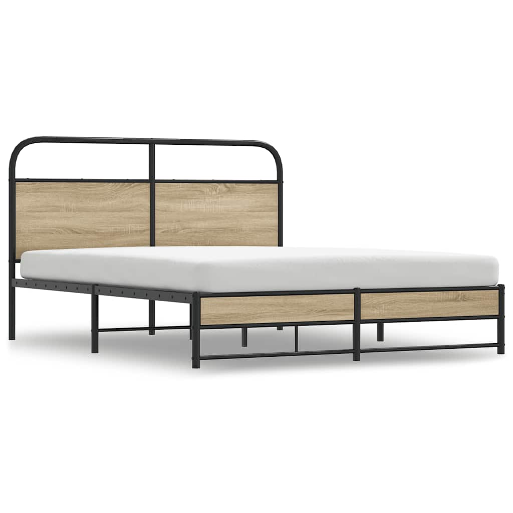 Vidaxl Metal Bed Frame, Without Mattress, Smoked Oak, 160X200 Cm