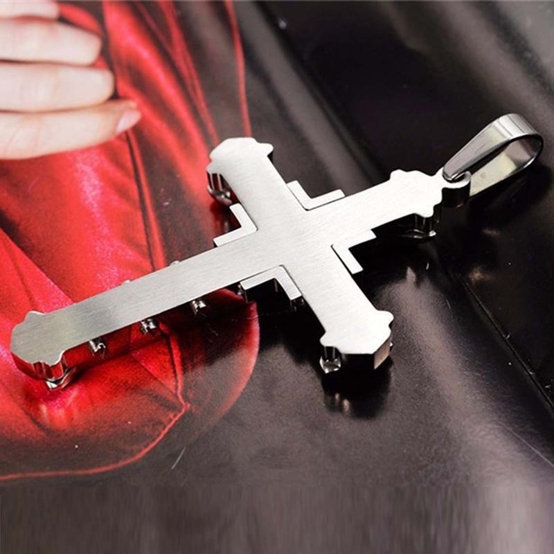 Men's Cross Necklace Gold Plated Silvery Black Inlaid Zircon Hip Hop Pendant