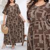 Sukienka Retro Etniczna w Kwiaty Plus Size - Casualowa Luźna z Okrągłym Dekoltem i Szerokim Dołem