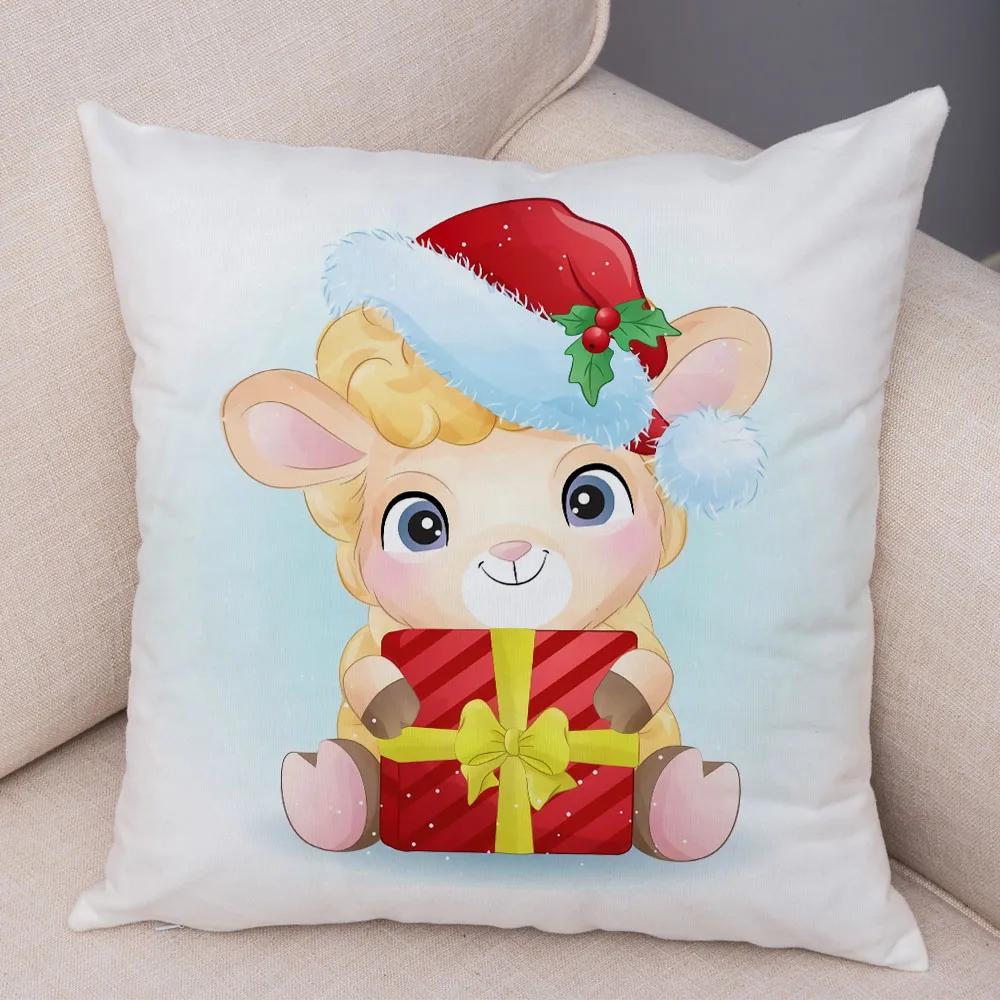 Nordic Kids Room Dog Fox Panda Cow Pillow Case Decor Cute Cartoon Animal Merry Christmas Soft Plush Cushion Cover for Sofa Home