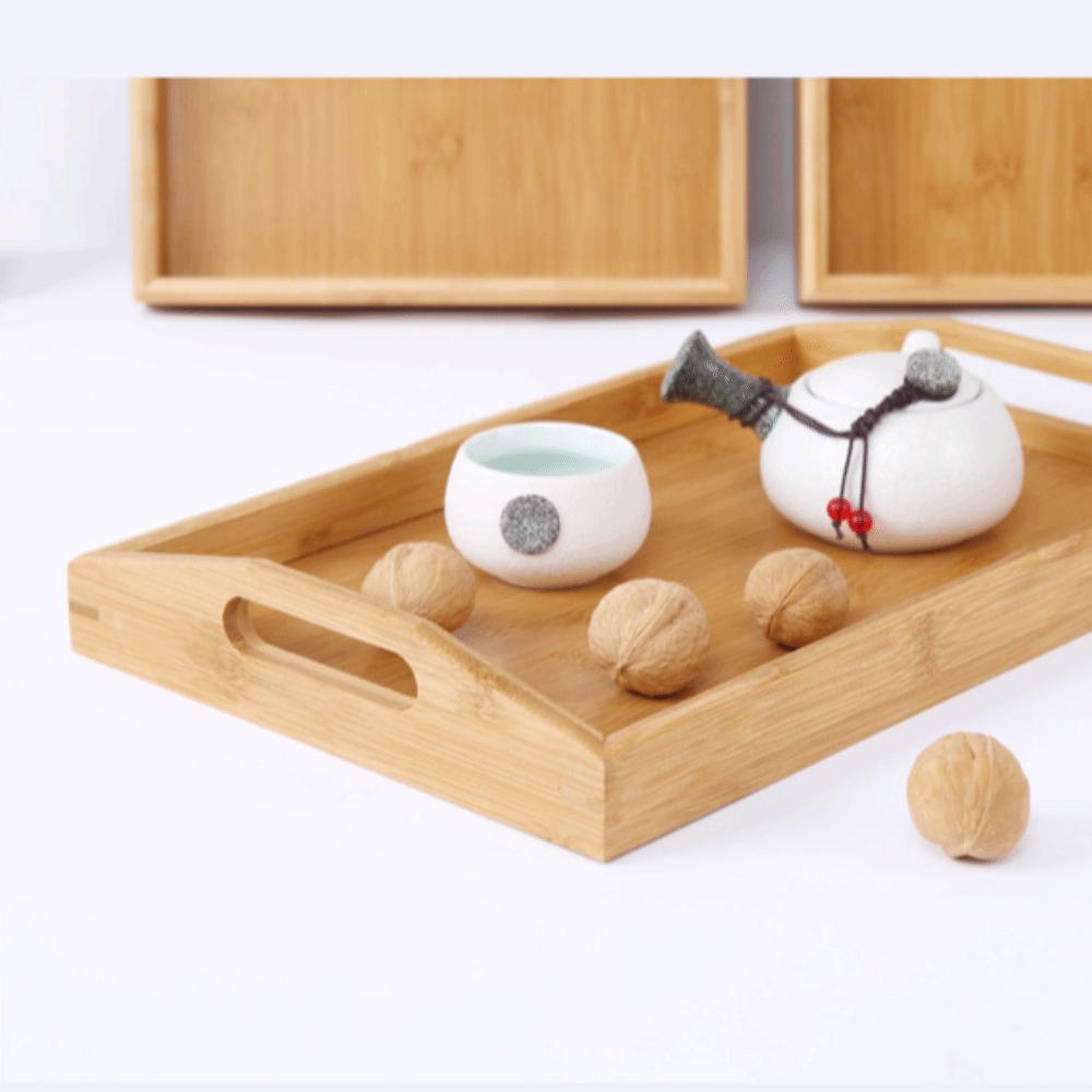 with Handles Bamboo Serving Tray Aesthetic Coffee Tea Tray Durable Food Storage Tray Teapot Teacup