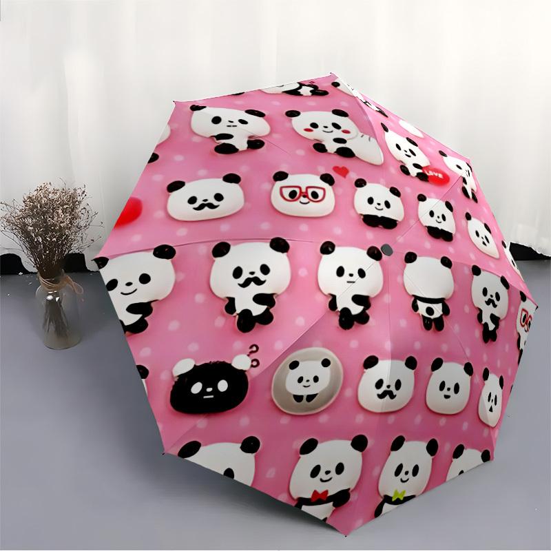 1pc Panda Party Auto Open/close, All-Season Portable Folding Umbrella for Women & Men, Travel, Everyday, Formal Events - 121
