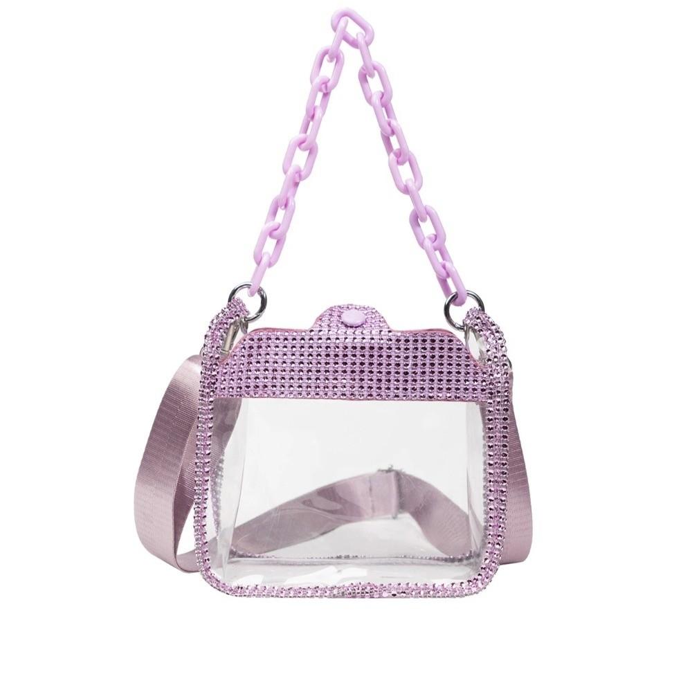 Waterproof Water-Sprinkling Festival Bag Thick Chain Clear PVC Transparent Chain Handbag Small Square Portable розовый