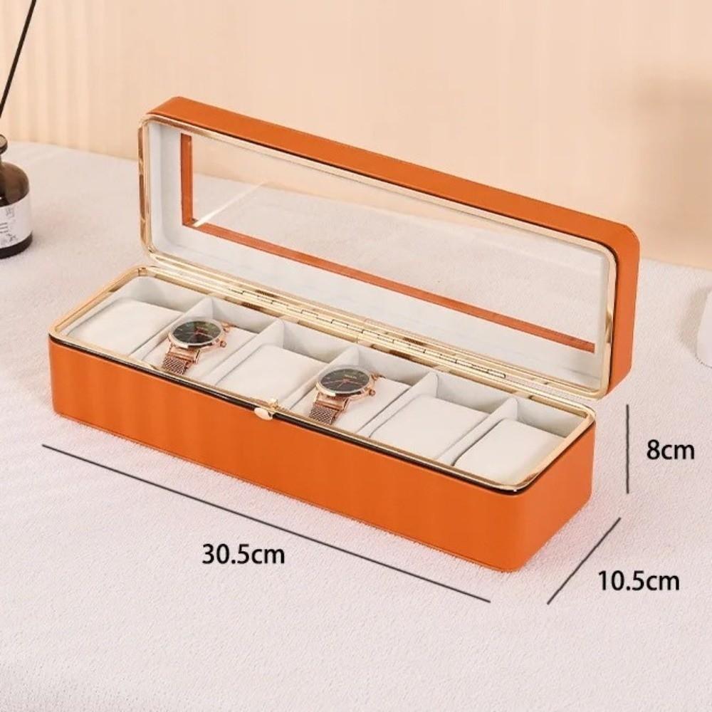 New PU Leather Watch Storage Box Clear Window 6 Slots Watch Organizer Case Soft Interior Transparent Lid Watch Bracket