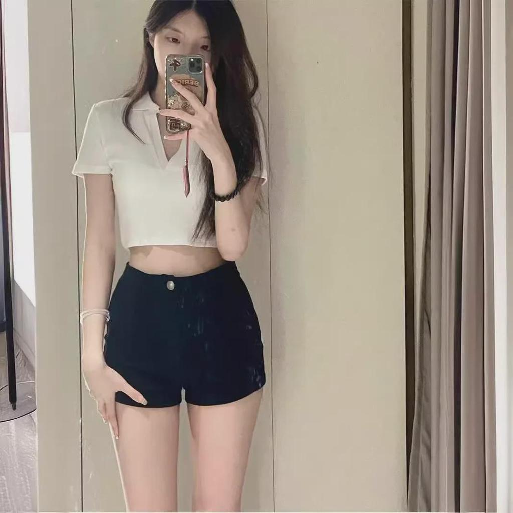 Dámské šortky s vysokým pasem, slim střihu - Bílé Horké Léto Ležérní Sexy Petite Střih