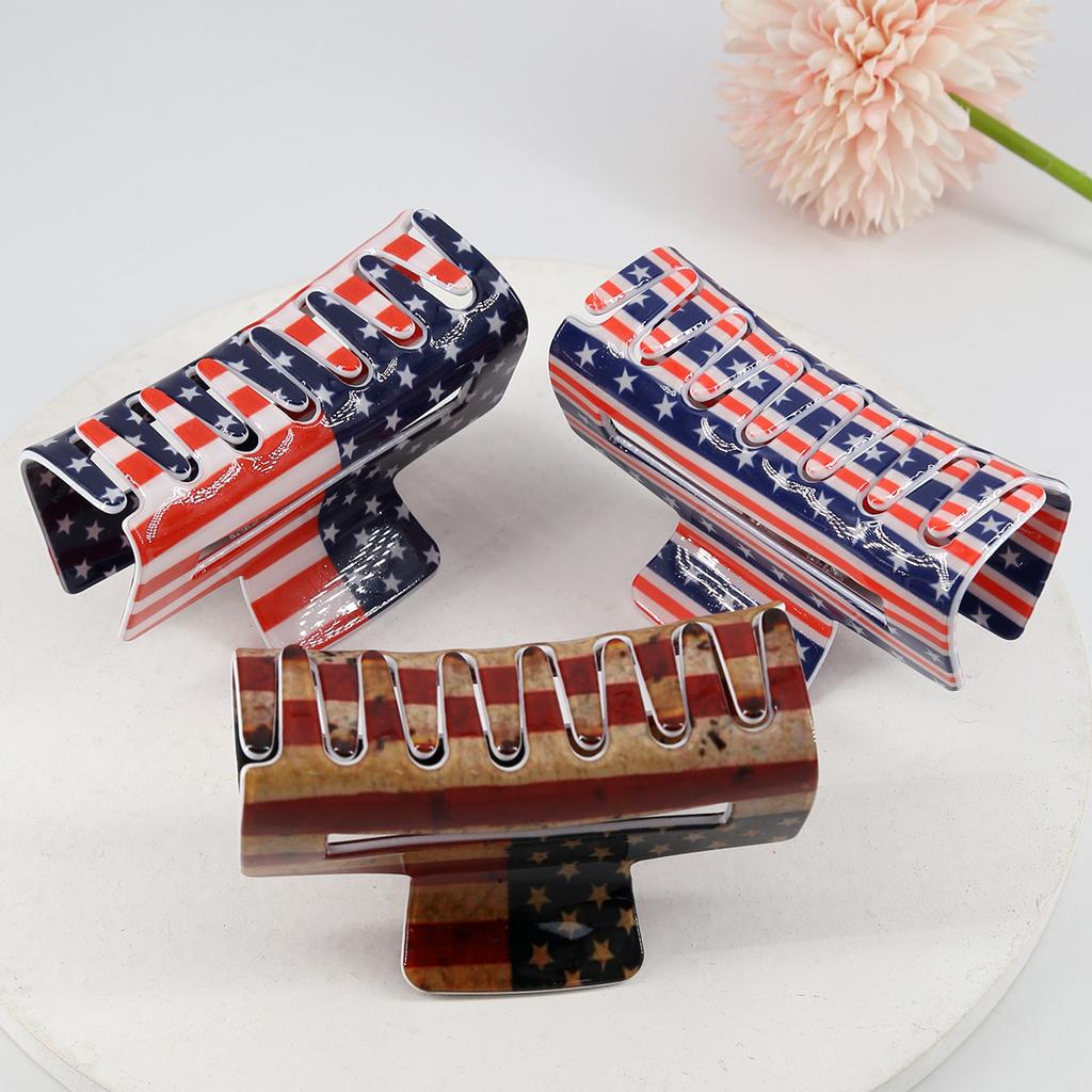 8cm 1pc American Flag Printed Hair Clip Women's Personalized Back of Head Hair Claw Square Holiday Party Hair Accessory