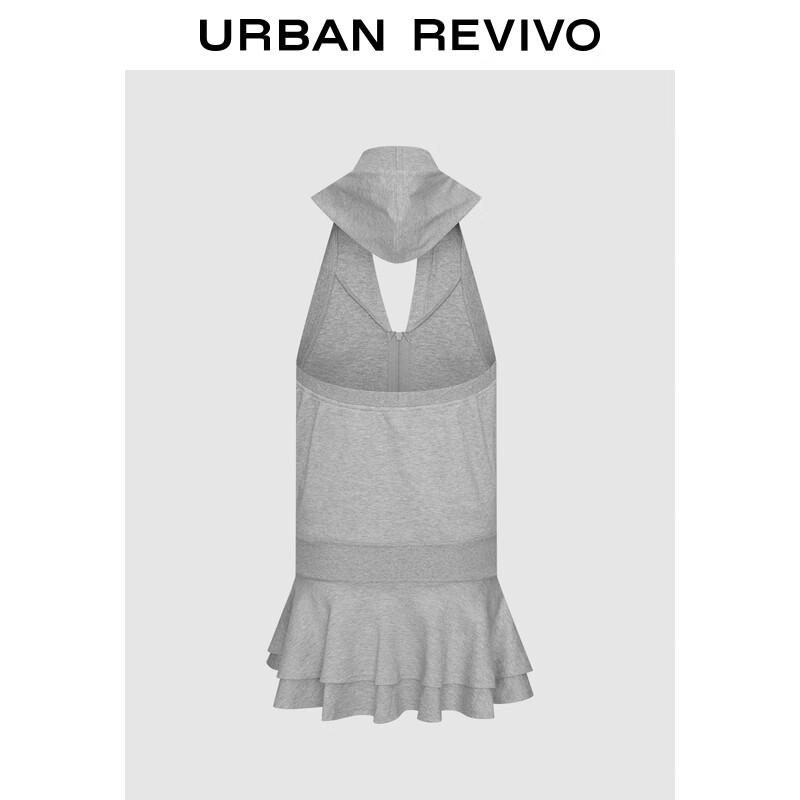 

UR 2025 Summer Women s Casual Hooded Drawstring Backless A-line Dress XS