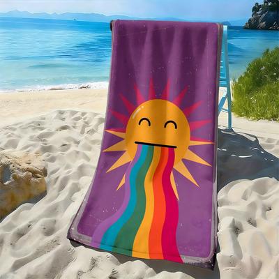 La serviette de plage en microfibre de polyester à motif soleil et arc-en-ciel de dessin animé est très absorbante, adaptée à la natation et aux sorties à la plage.