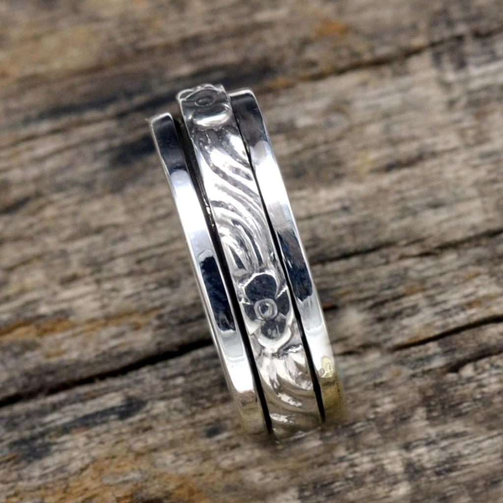 Anxiety  Spinner 925 Sterling silver Worry Ring,  Fidget Handmade Women Spinner Ring