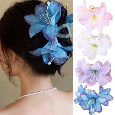 New Sweet Fairy Lily Flowers Hair Claw Beautiful Spring Large Crab Hair Clips Headdress for Woman Girls Beach Hair Accessories