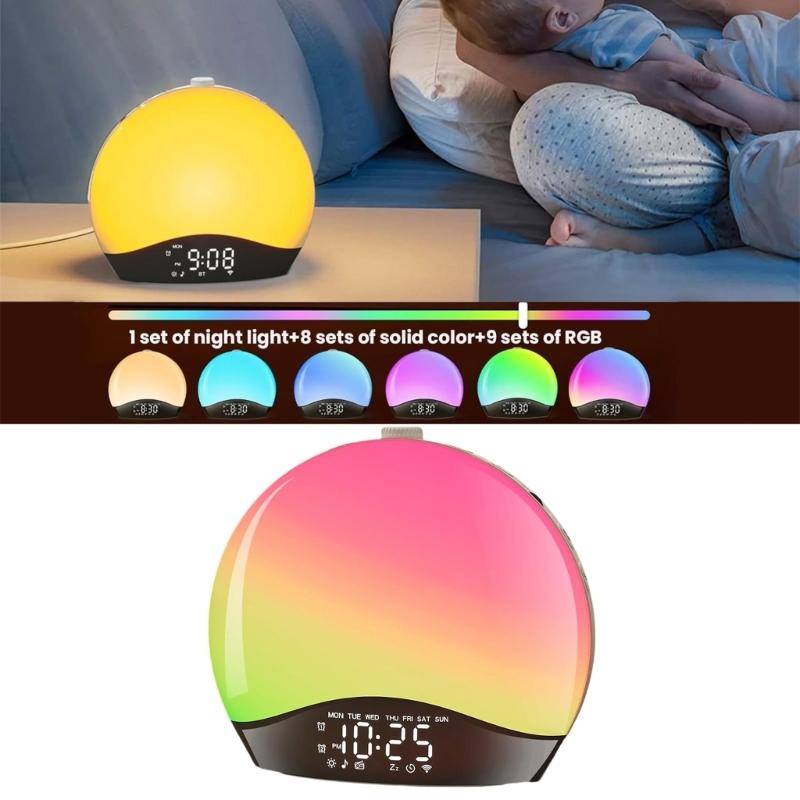 LED Wake Up Light Alarm Clock Featurings Graduals Sunrises Effect Multiple Nature Sound For Improved Sleep Quality