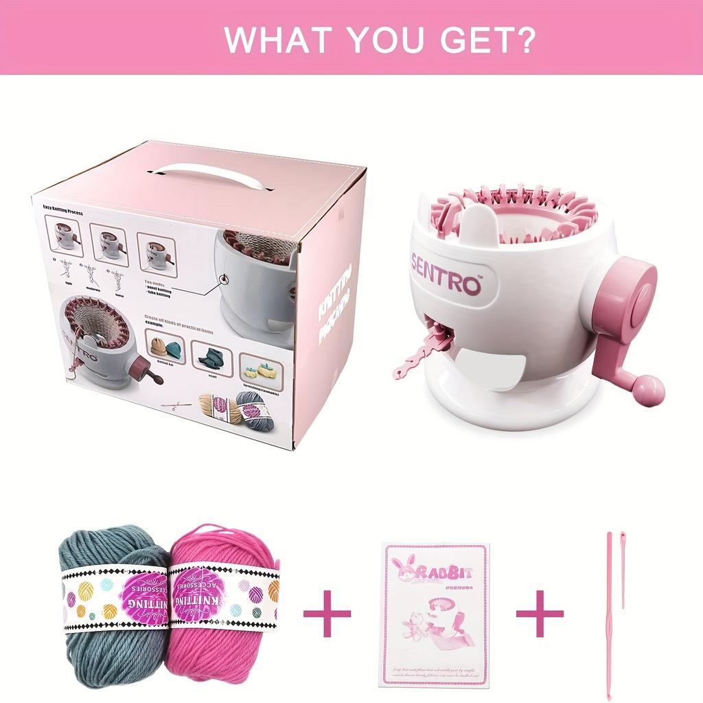 [Bærbar strikkemaskin] Manuell strikkemaskin - Bærbar, roterende doble nåler for nybegynnere og eksperter, kompakt strikkebrett for luer, skjerf