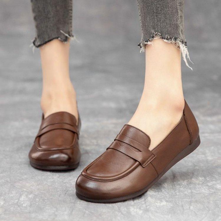 

Нишевые ретро туфли на мягкой подошве из говяжьей кожи, удобные одинарные туфли, женские, весна 2025, новые модные универсальные туфли с круглым носком, маленькие кожаные туфли для мамы 41