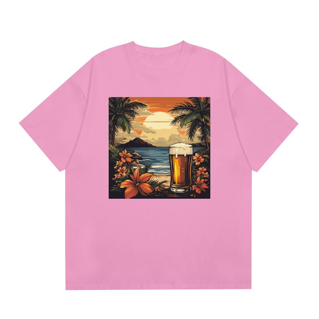 Men's Round Neck Casual Hawaiian Beach Printed Short Sleeve T-shirt Top