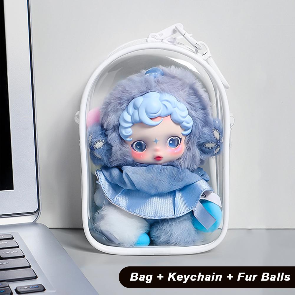 For 17cm Labubu V2 V3 15cm Cotton Doll Skull Panda Outfit Crossbody Pain Bag PVC Storage Bag Display Bag