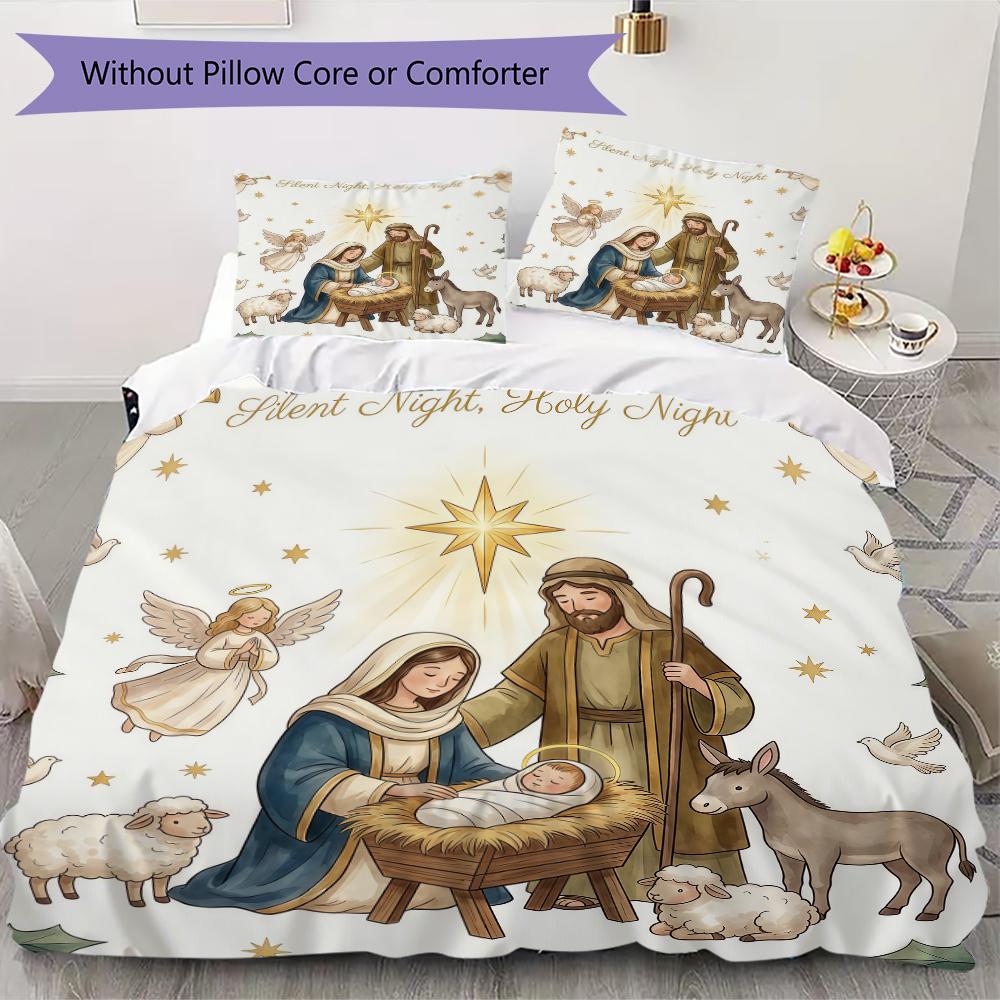 Stockings Ornaments Pattern Bedding uilt Set uilt Cover Pillowcase Home Decoration Birthday Gift (1 * duvet cover + 2 * pillowcase without core)_XIA