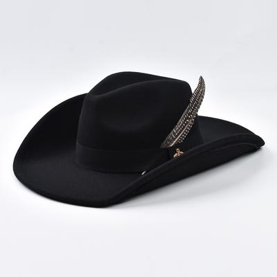 Handmade Feather Accessories Fedoras Hat Winter Big Brim Western Cowboy Hat Outdoor Travel Party Street Caps