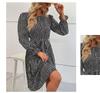 2024 Autumn Women's Long Sleeve Tie-up Leopard Print Dress