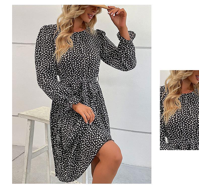 2024 Autumn Women's Long Sleeve Tie-up Leopard Print Dress