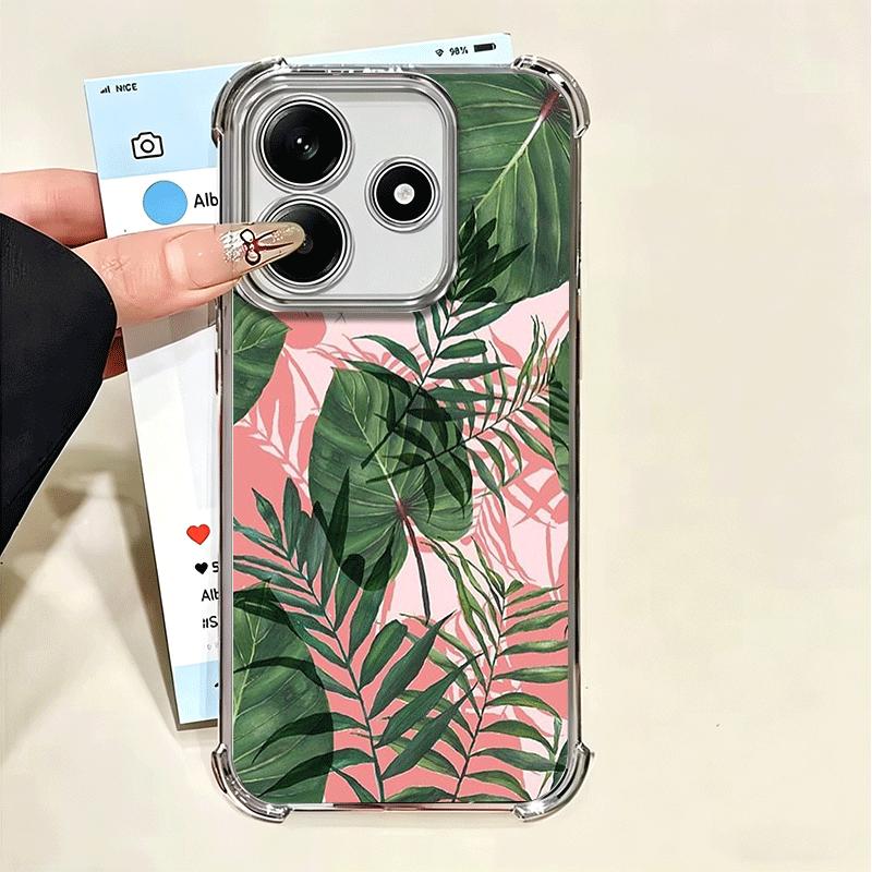 Summer Plants Green Leaf Plating Phone Case For Xiaomi Poco X5 X6 X7 X8 Pro Max F8 Ultra F7 M8 M7 M5S Redmi 15C 15 14C 13C 13 X3