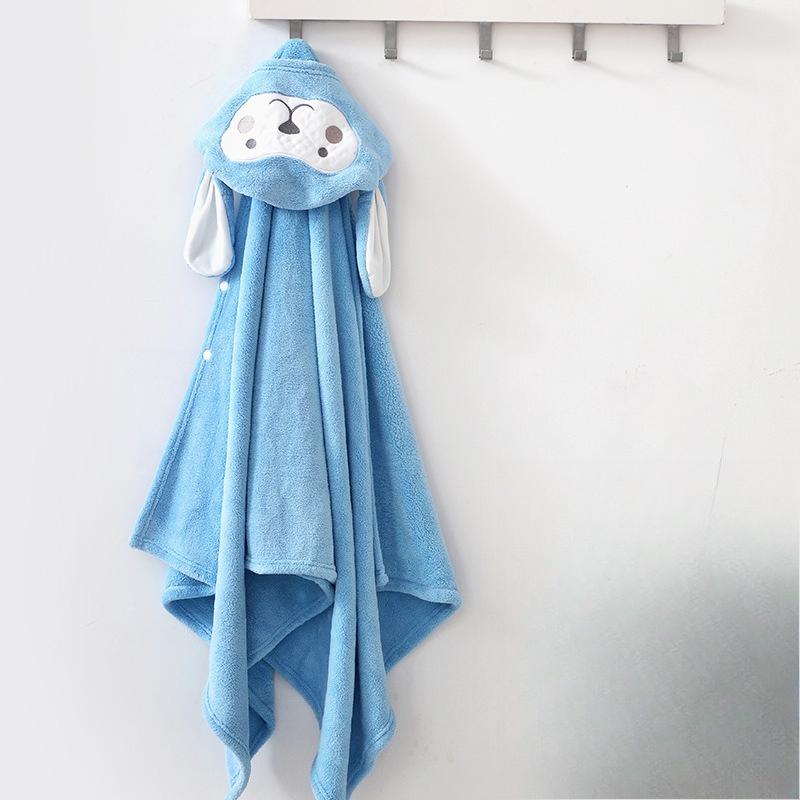 Cartoon Pattern Coral Fleece Hooded Bath Robe Soft Absorbent for Infants and Children