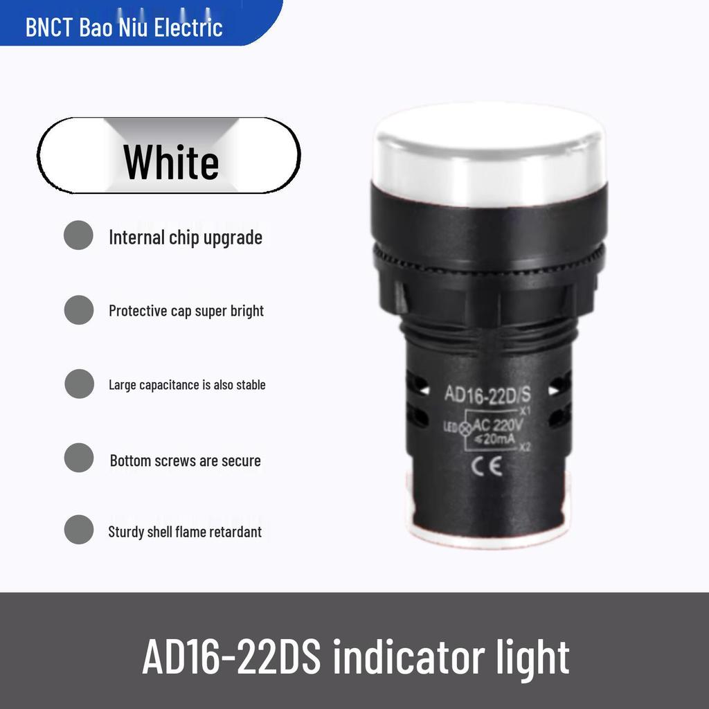 AD16-22DS LED Indicator Light for Distribution Box, Signal Light in Red, Green, Yellow, Blue, White (12/24V, 220/380V)