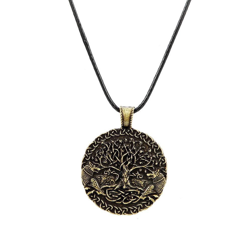 Tree Of Life Pendant Necklace Double Wolf Amulet Wiccan Talisman Viking Jewelry For Men Women