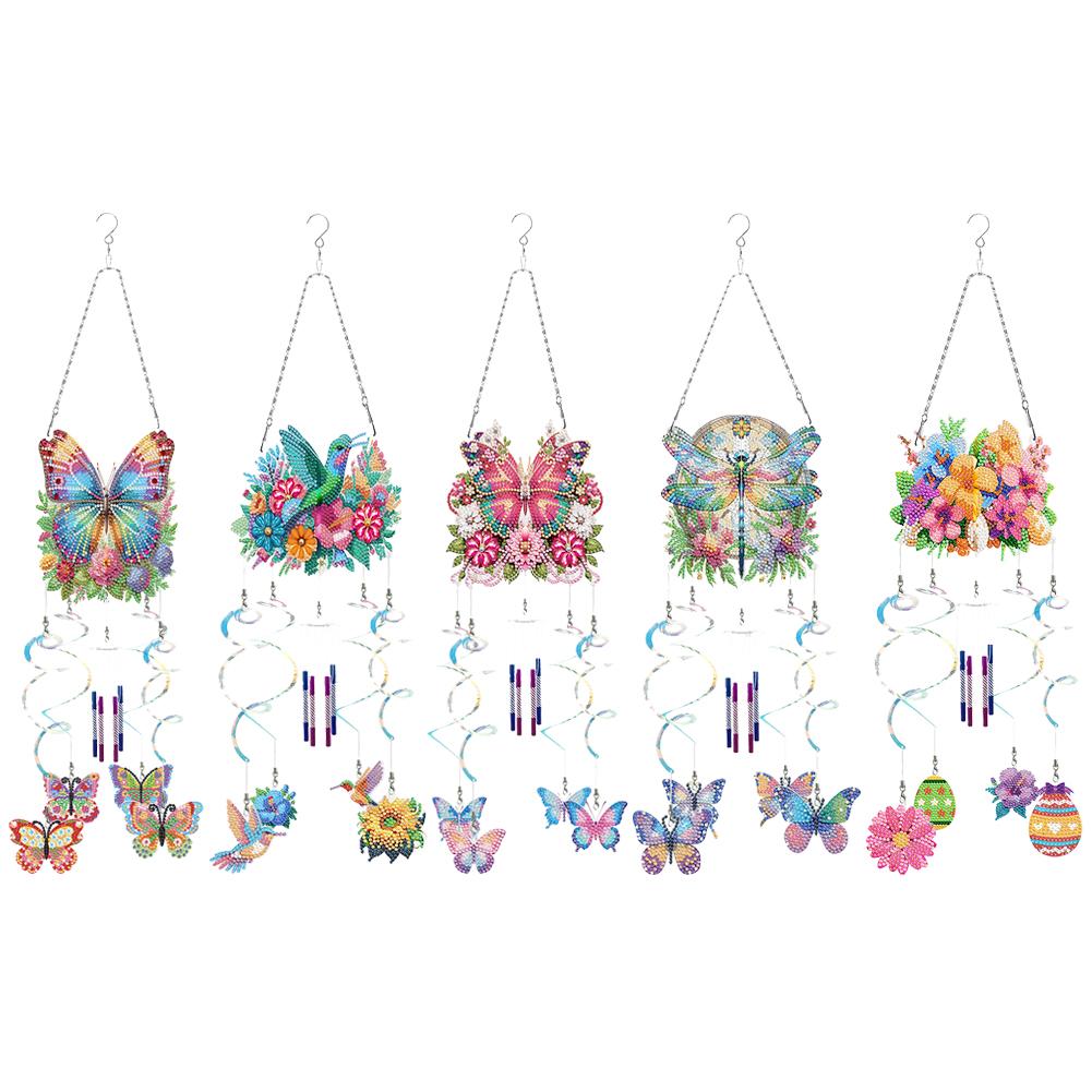 DIY Diamond Kits Spring Butterfly Double Sided Wind Chimes Crystal Wind Chimes Pendant Kit DIY Crystal Wind Chime for Wall Decor