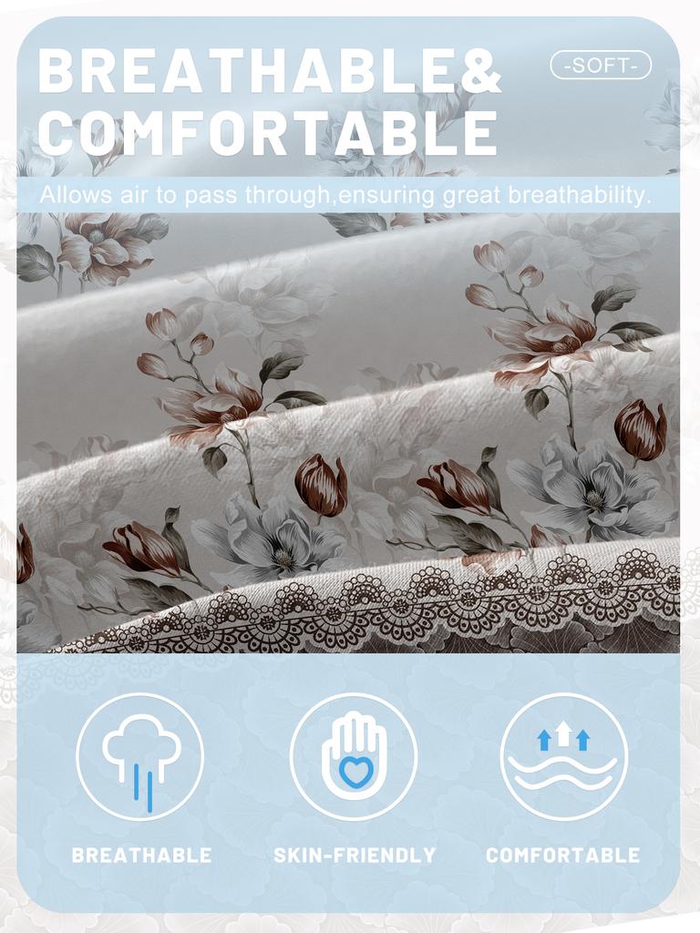 1 Simple Modern Plant Flower Printed Matte Fitted Sheet, Bedroom Printed Bed Cover, Bedding (Excluding Pillowcases)