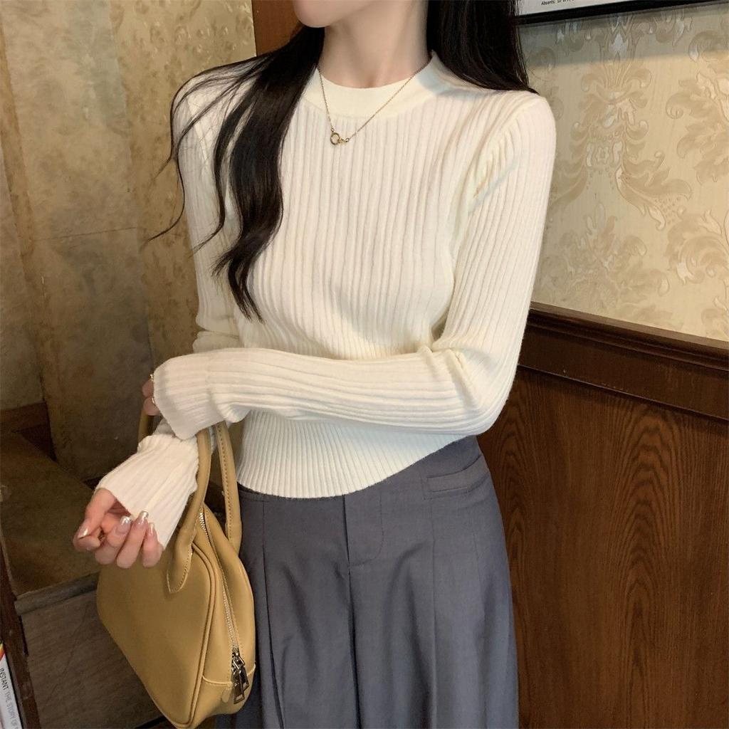 Underlay Knitted Sweater for Women's Autumn and Winter Outfits Slim Fit and Elegant Waistband Sweater Short Top
