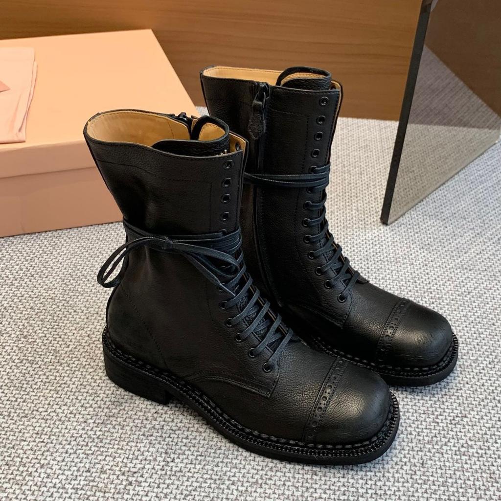2025 neue große Schaftumfang Laufstegmodel Retro-Stil Schnür-Lokomotivstiefel poliertes Leder Ritterstiefel