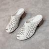 Summer new leather slippers women's thick high heels wear retro sandals comfortable fish mouth mother sandals