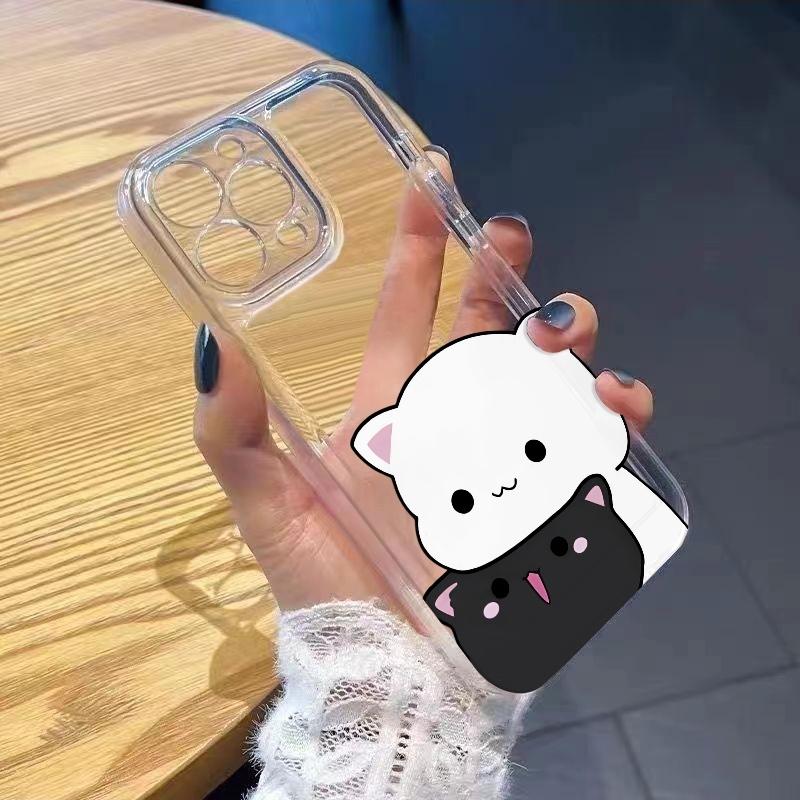 Cartoon Cat Duo Phone Case For iPhone 17 Air 16E 16 15 14 11 Pro Max Plus 13 12 Mini 8 7 X Transparent Shockproof Cover