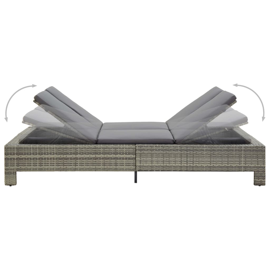 2 Person Sun Lounger with Cushions Gray Poly Rattan