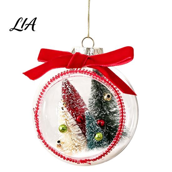 Plastic Holiday Balls Opening Christmas Ball Ornament with Bow, Tree Reindeer Snow Scene Shatterproof Inside Hanging Clear Ball, Xmas Sphere