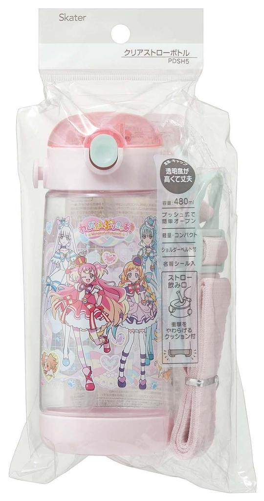 Skater Wasserflasche Wandafuru PreCure 480ml Klare Flasche mit Strohhalm für Kinder PDSH5-A