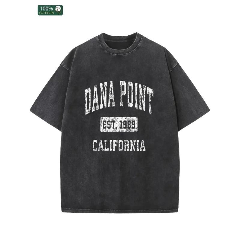 

Men S Vintage Washed T-Shirt | Soft Breathable Crew Neck Tee with Dana Point California EST. 1989 Graphic, Regular Fit Casual Attire 5XL чорний