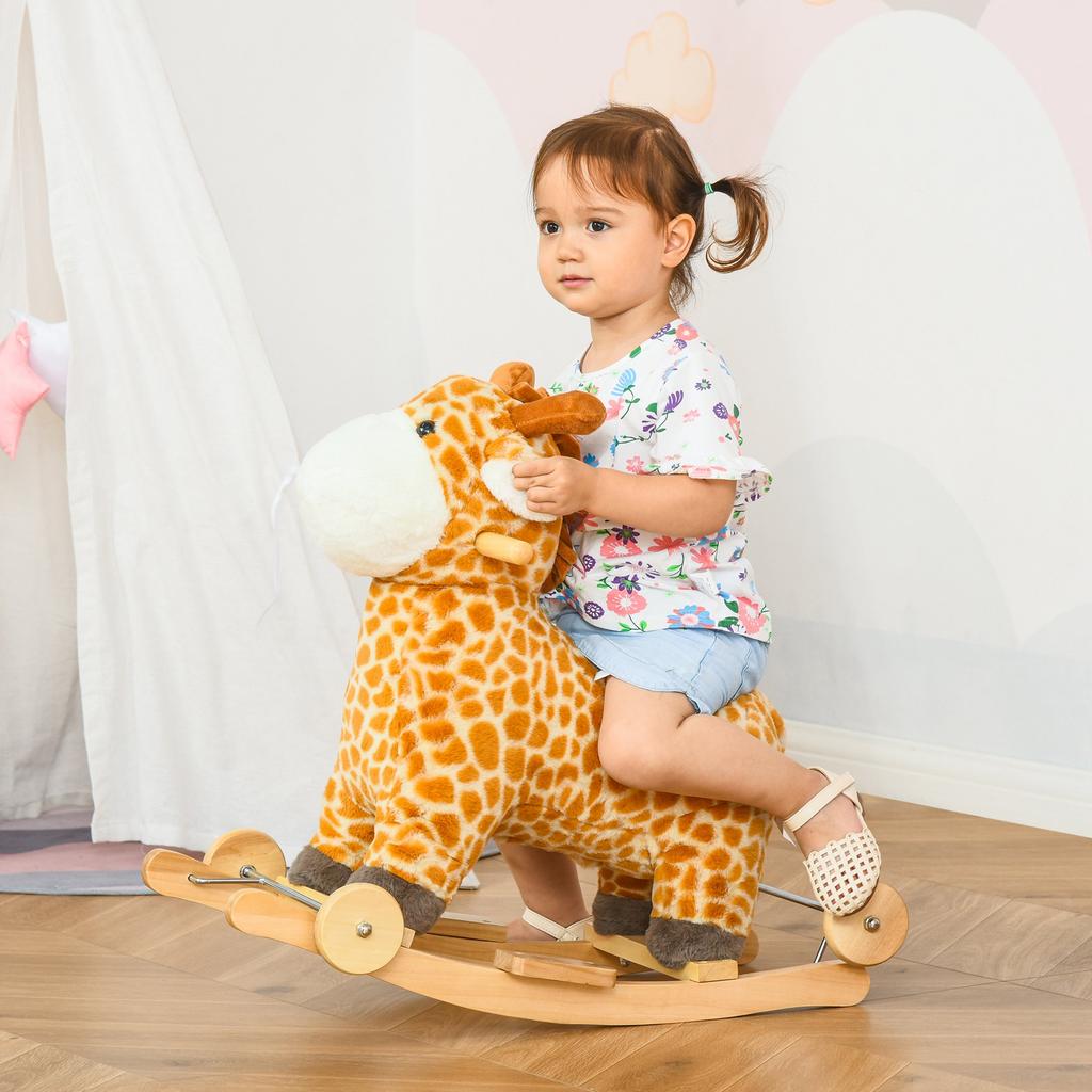 Schaukel-Tier Giraffe mit Soundeffekt, Rädern, Griffen, Plüsch Schaukeltier für Babys, Schaukelsitz für Kleinkinder 3-6 Monate