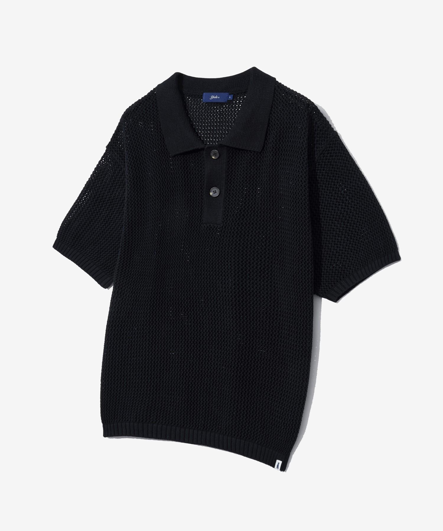 Yale Mesh Short Sleeve Polo Knit Black Black/L