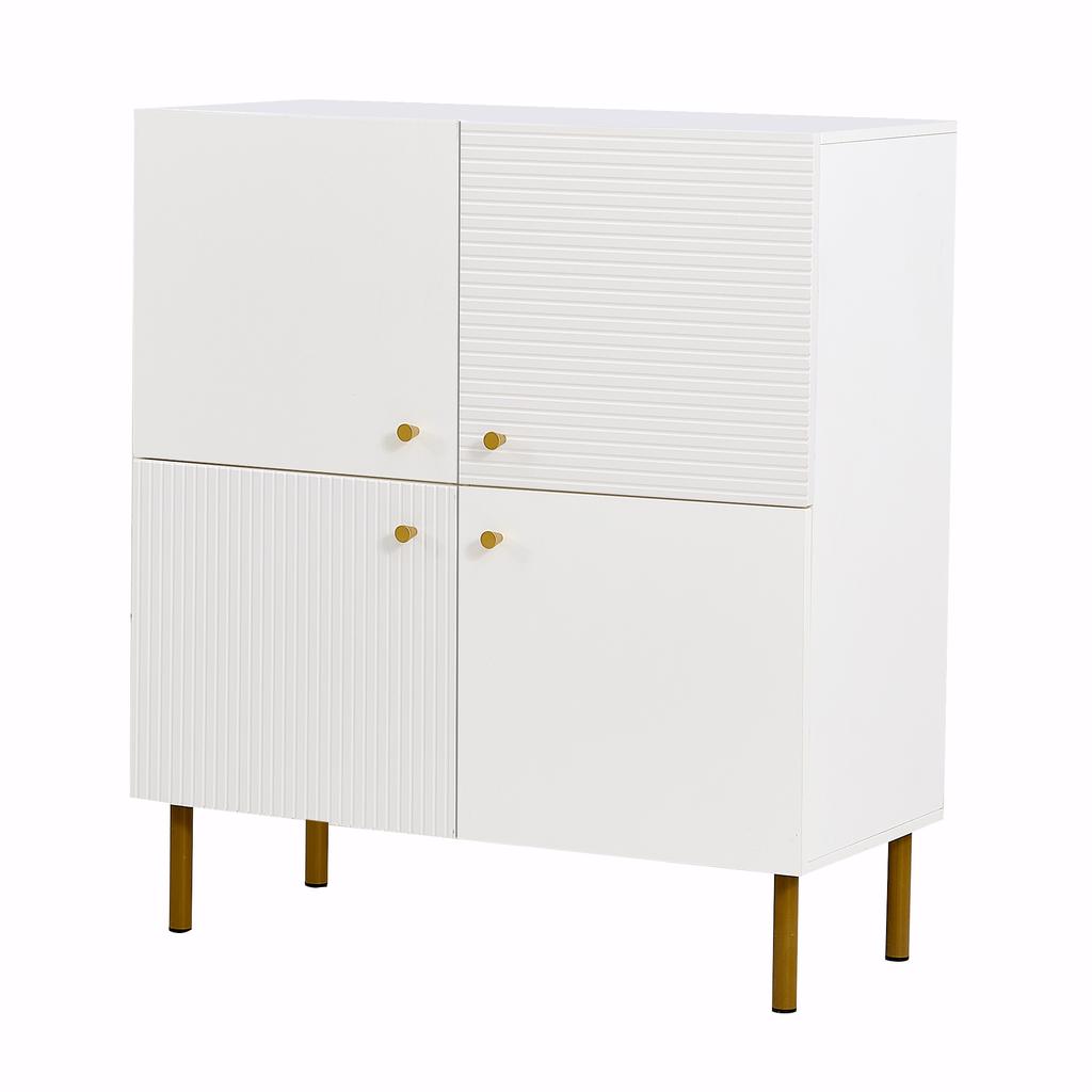 Modern White Sideboard Made of MDF with Zinc Alloy Handles & Steel Legs – Stylish Storage Furniture for Living Room, Bedroom & Hallway