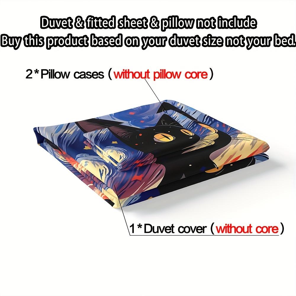 Charming Black Cat Van Gogh-Inspired 3pcs Duvet Cover Set - Soft Breathable Cozy Bedding with Cute Kitten Prints for All Seasons